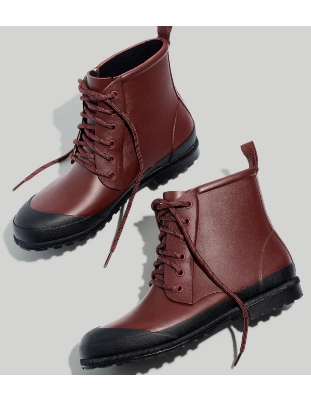 Madewell Lace Up Lug Sole Ankle Rain Boots Size 7 Shoes Red Black Waterproof